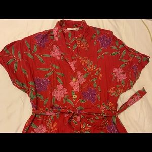 Mango floral print button down midi dress